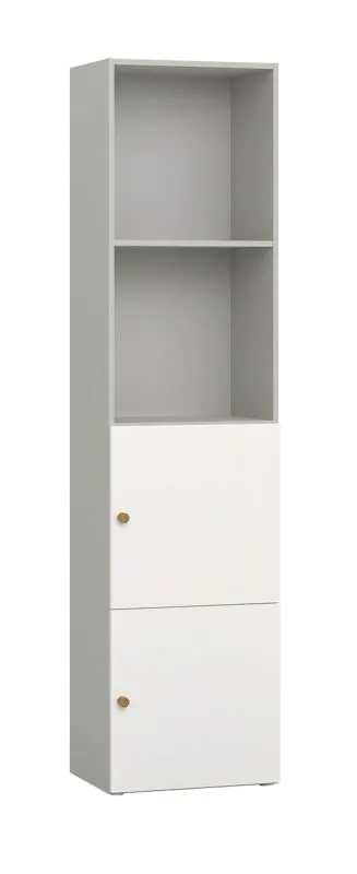 Libreria moderna 2 ante Aenna 60 | Grigio/Bianco | 4 scomparti | Maniglie Rovere | 202,5 x 50,5 x 35 cm