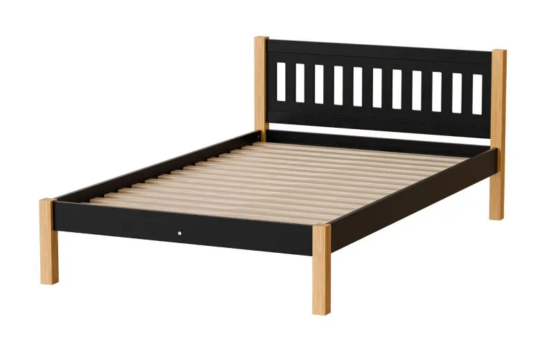 Letto singolo Maive 02 nero e rovere naturale | 120 x 200 cm | Legno di pino | Rete a doghe inclusa