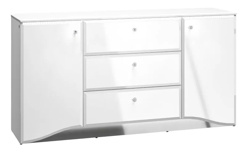 Cassettiera moderna bianco lucido | 2 ante, 3 cassetti, 4 scomparti | 85 x 160 x 41 cm | Sydfalster 02