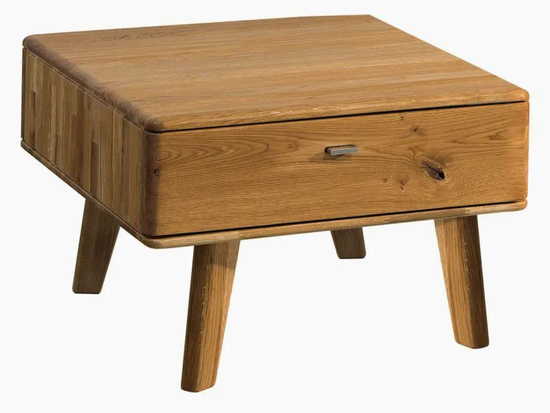 Tavolino quadrato in rovere massello naturale | Superficie oliata e spazzolata | 70 x 70 x 45 cm | Cassetto con Soft Close