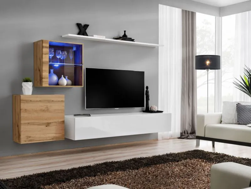 Pensile design Balestrand 235 | Rovere Wotan/Bianco | 150x250x40 cm | Apertura push-to-open