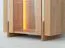 Vetrinetta "Loir" 05, rovere massello, oliato, finitura naturale, piano in travertino, 1 anta, 6 ripiani, illuminazione a LED, 68 x 41 x 206 cm