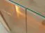 Vetrinetta "Loir" 01, rovere massello, oliato, finitura sbiancata, piano in travertino, 2 ante in vetro, 3 ripiani, illuminazione a LED, 100 x 46 x 106 cm