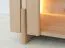 Vetrinetta "Loir" 01, rovere massello, oliato, finitura sbiancata, piano in travertino, 2 ante in vetro, 3 ripiani, illuminazione a LED, 100 x 46 x 106 cm