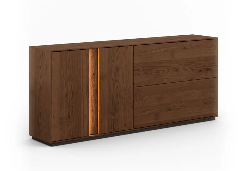 Cassettiera Sienne 06 | Rovere selvatico massiccio | Tabacco oliato | 2 ante, 6 scomparti | LED | Push to Open