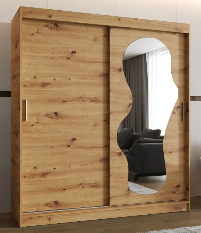 Guardaroba scorrevole Lagginhorn 13 | Rovere Artisan | 1,8 m | Specchio | 10 scomparti | 2 barre appendiabiti | Guide in alluminio
