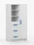 Mobile libreria bianco "Smolikas" 43 | 7 scomparti, 3 cassetti, maniglie blu legno | 159 x 80 x 40 cm