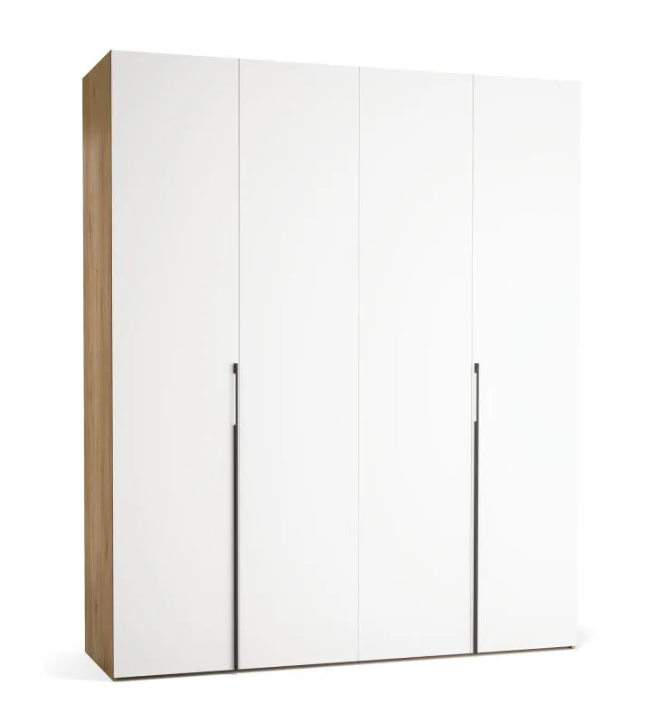 Armadio a soffietto Castro 10 | Bianco/Rovere | 2 ante soft-close | LED con sensore | 200 x 60 x 240 cm | Maniglie metallo