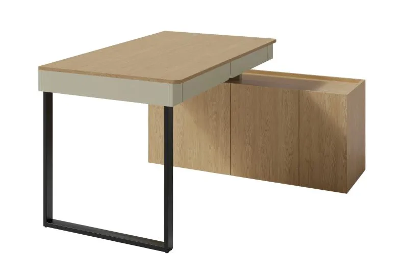 Scrivania angolare Fricourt 10 | Verde menta e rovere scuro | 75 x 131 x 140 cm | 2 cassetti, 6 scomparti, bordi ABS