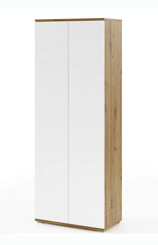 Armadio ad ante battenti "Jaralillo" 10, color rovere Artisan/bianco, 2 ante, 1 scomparto, 1 barra appendiabiti estraibile, Sistema "push-to-open", 70 x 40 x 185 cm